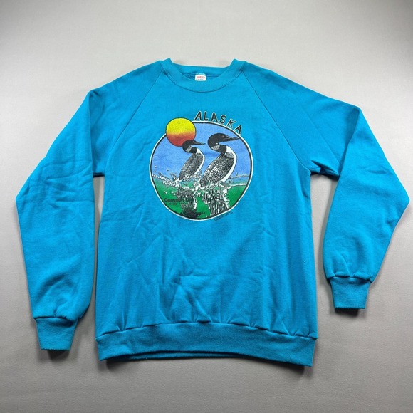 Jerzees Other - Vintage Jerzees By Russell Sweatshirt Men Large Blue Alaska Loons Graphic Cotton
